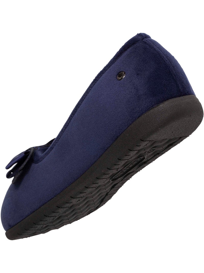 Chaussons ballerines en microvelours avec un détail nœud femme isotoner Bleu marine - Kiabi