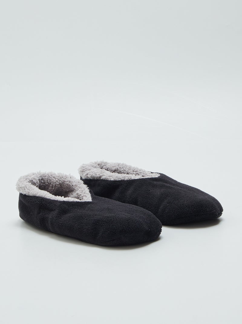 Chaussons ballerines en polaire noir - Kiabi