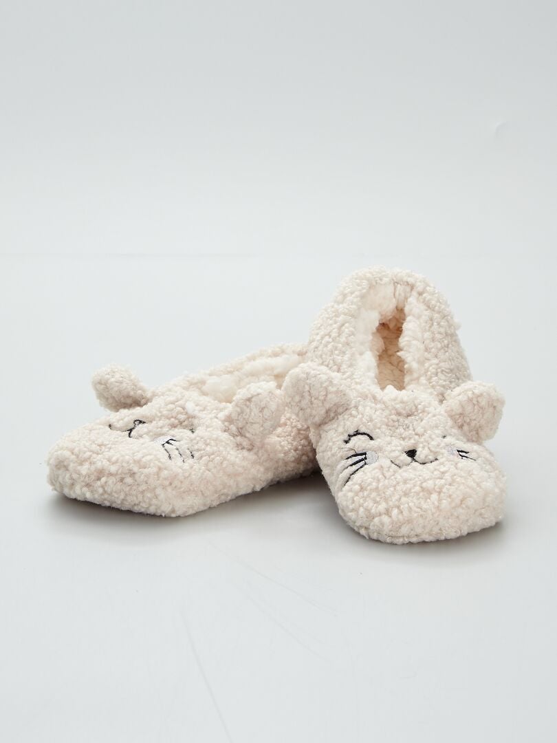 Chaussons ballerines en sherpa chat Ecru Kiabi 7.00