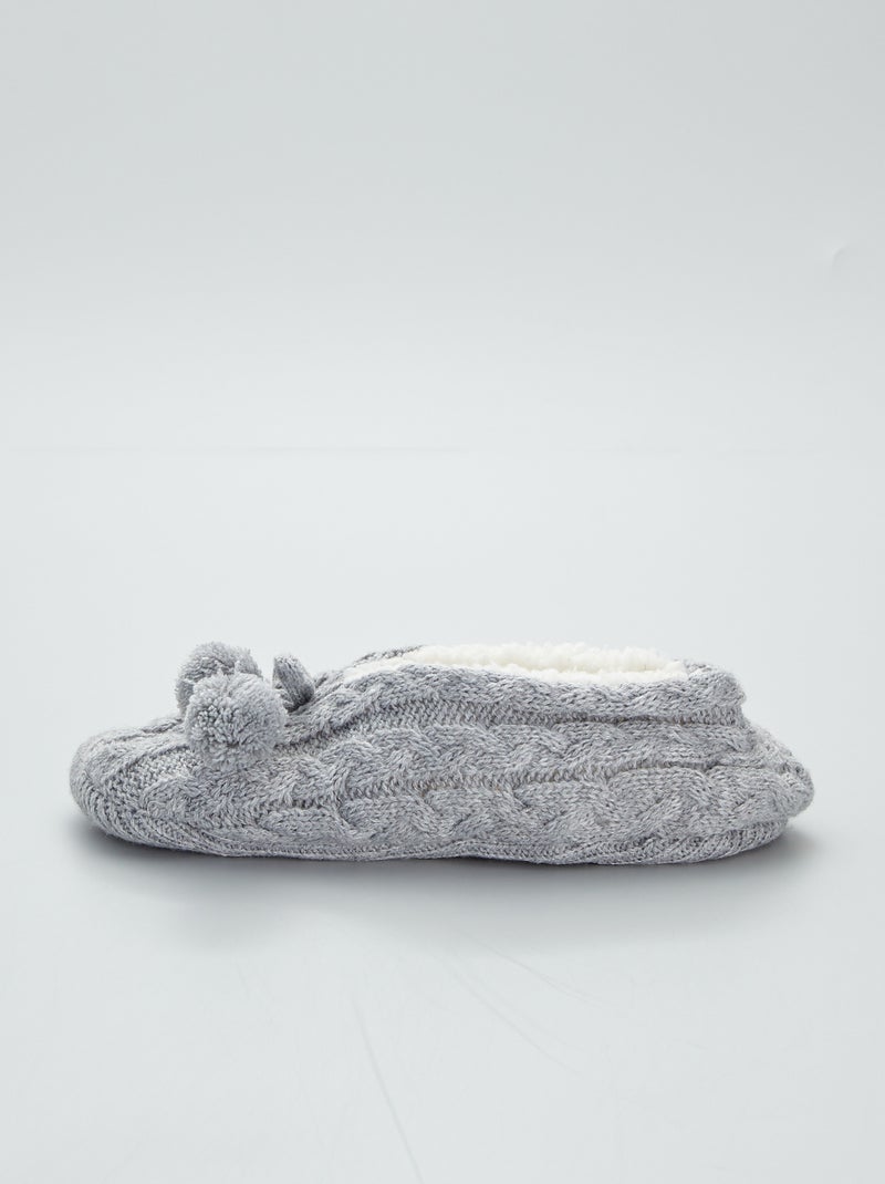 Chaussons ballerines en tricot torsadé gris - Kiabi