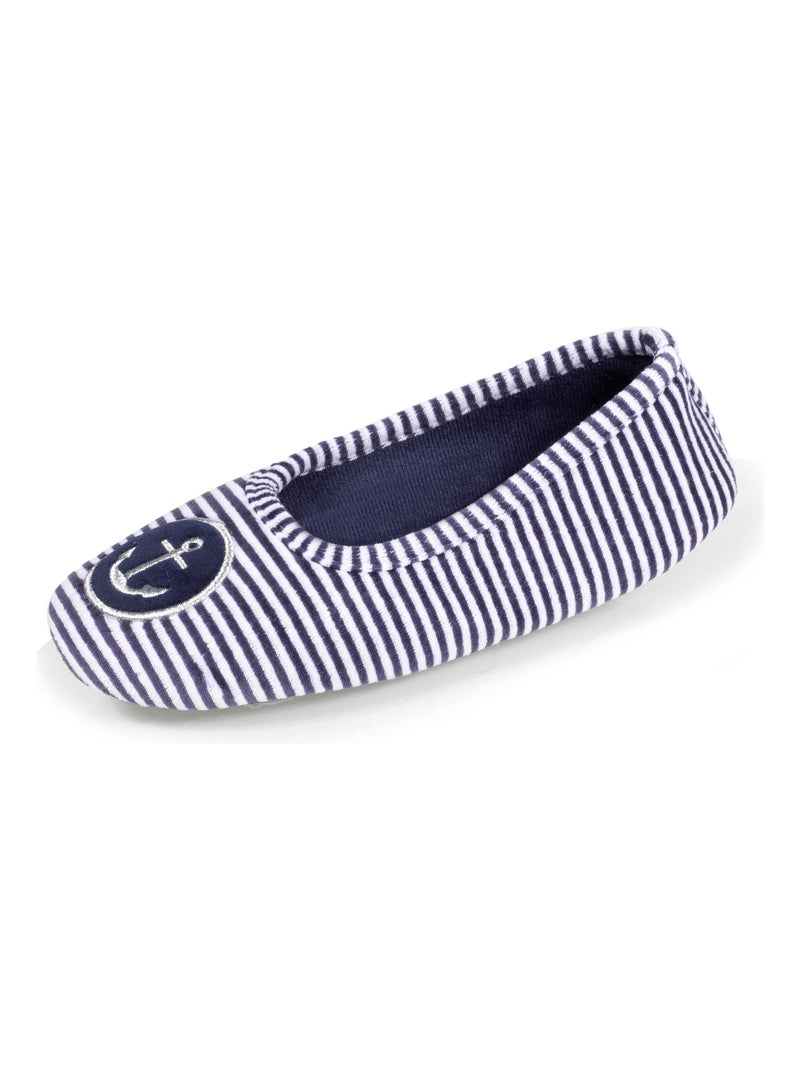 Chaussons ballerines en velours fille Isotoner Bleu Blanc - Kiabi