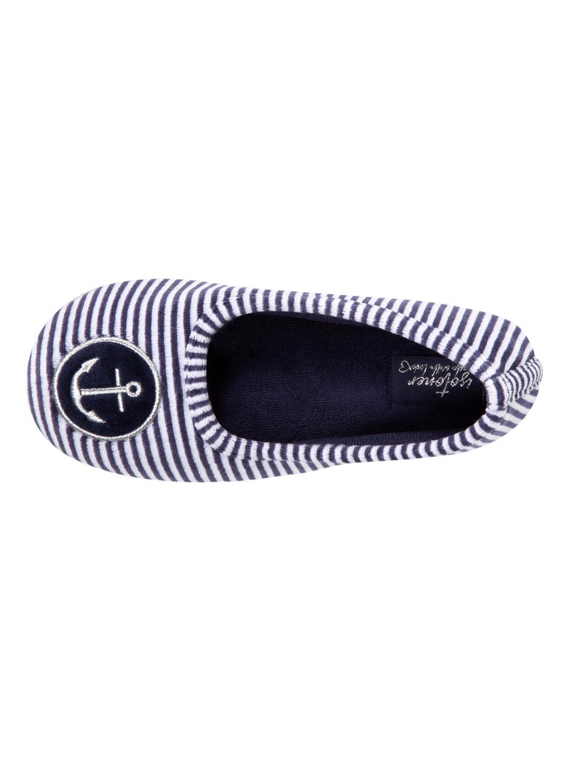 Chaussons ballerines en velours fille Isotoner Bleu Blanc - Kiabi