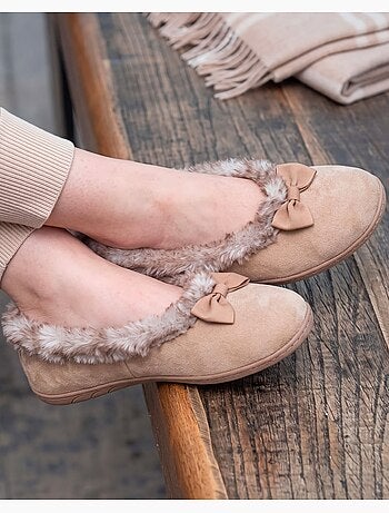 Chaussons ballerines en velours, semelle ultra confort, femme