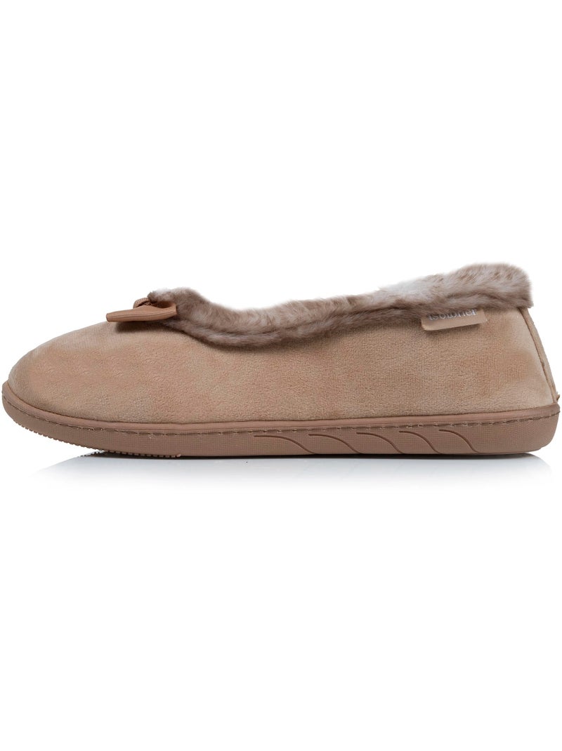 Chaussons ballerines en velours, semelle ultra confort, femme Isotoner Camel - Kiabi