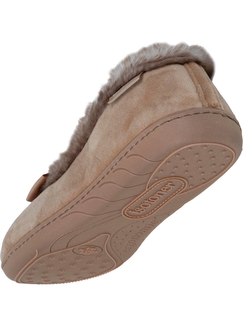 Chaussons ballerines en velours, semelle ultra confort, femme Isotoner Camel - Kiabi