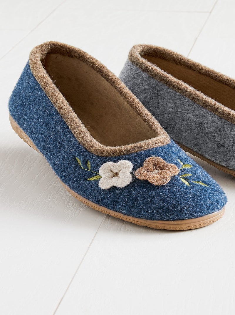 Chaussons ballerines feutre à fleurs Bleu - Kiabi