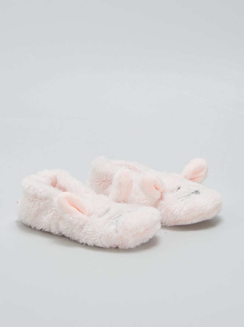 Chaussons ballerines fourrés 'ours' Rose - Kiabi