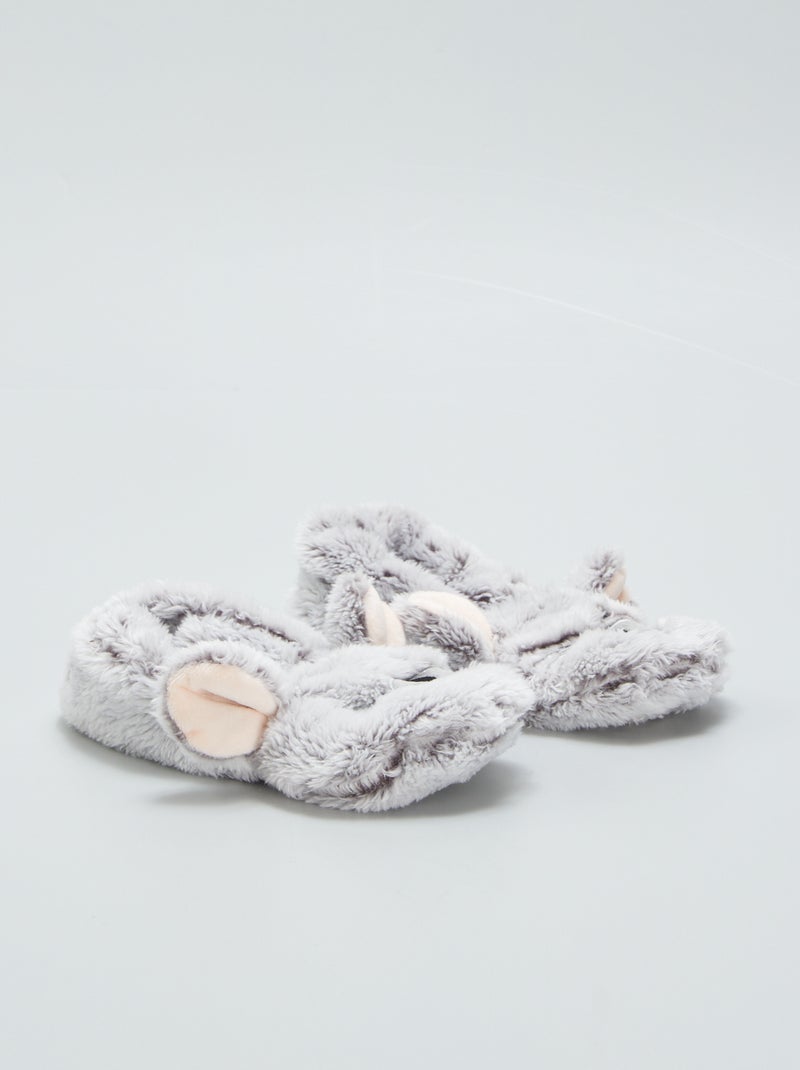Chaussons ballerines fourrés 'souris' Gris - Kiabi