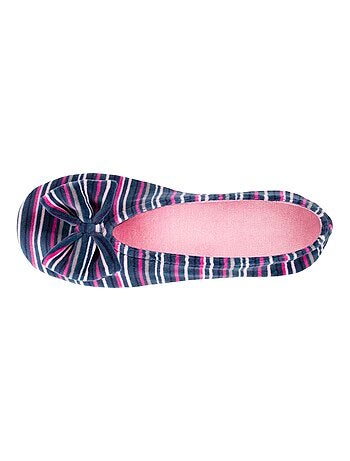 Chaussons ballerines grand noeud, en coton biologique et semelle en cuir, femme Isotoner