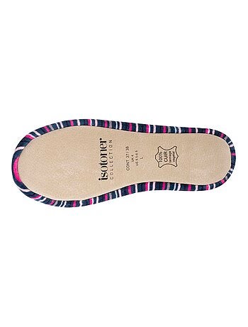 Chaussons ballerines grand noeud, en coton biologique et semelle en cuir, femme Isotoner