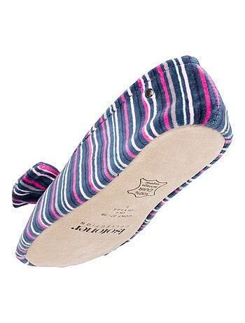 Chaussons ballerines grand noeud, en coton biologique et semelle en cuir, femme Isotoner