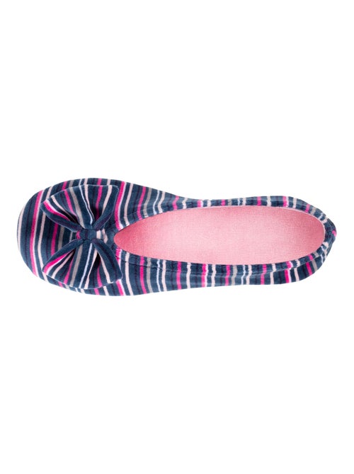 Chaussons ballerines grand noeud, en coton biologique et semelle en cuir, femme Isotoner - Kiabi