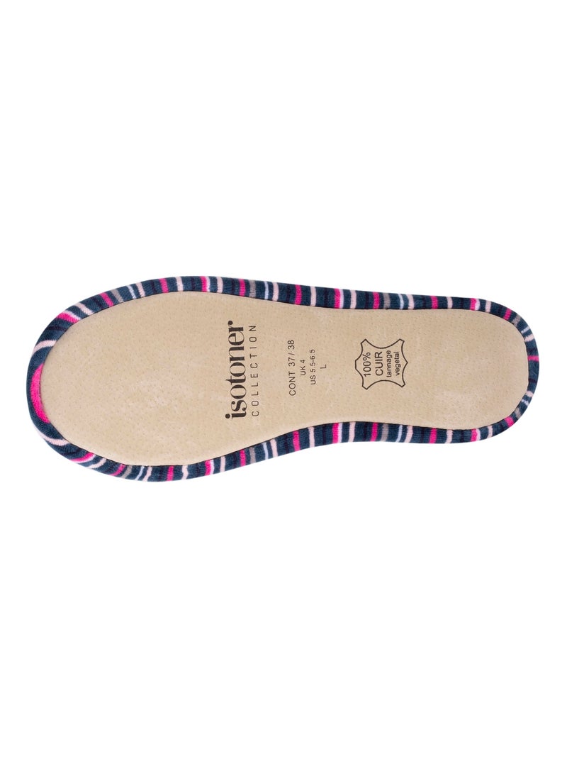 Chaussons ballerines grand noeud, en coton biologique et semelle en cuir, femme Isotoner Blanc Multicolore Bleu - Kiabi