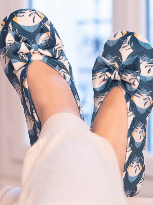 Chaussons ballerines grand nœud et semelle en cuir femme Isotoner - Kiabi
