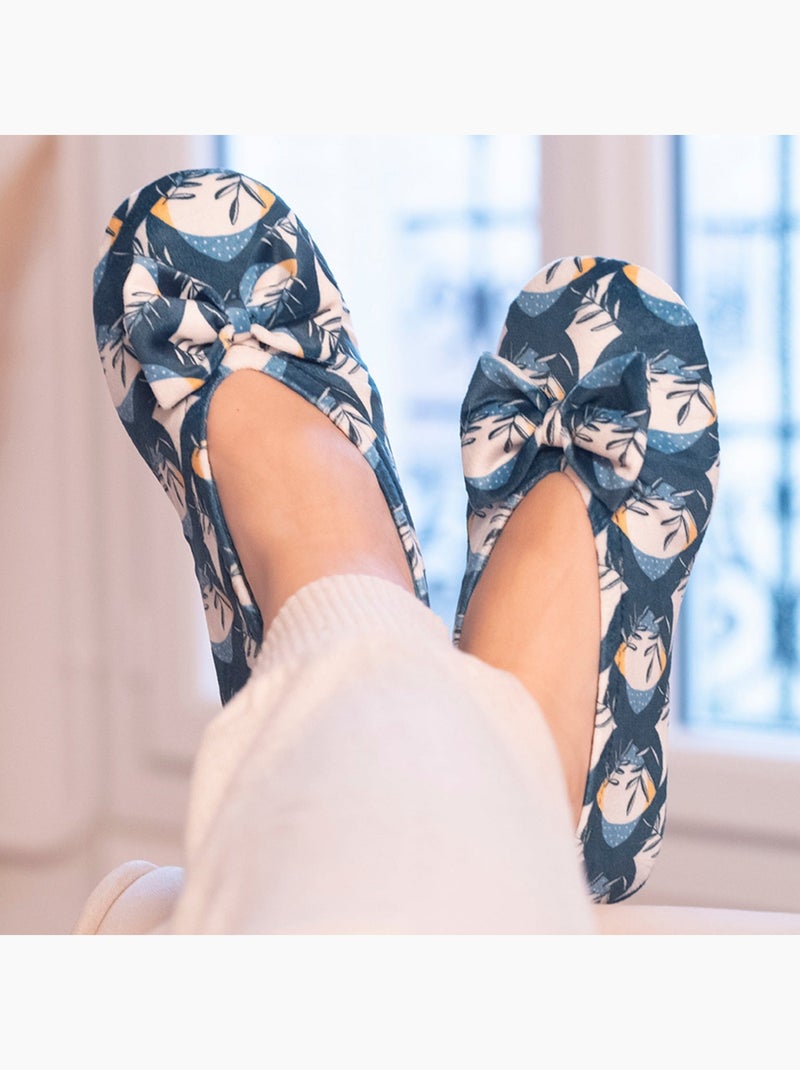 Chaussons ballerines grand nœud et semelle en cuir femme Isotoner Bleu Jaune - Kiabi