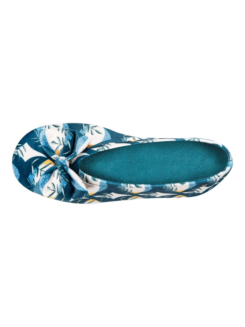 Chaussons ballerines grand nœud et semelle en cuir femme Isotoner Bleu Jaune - Kiabi