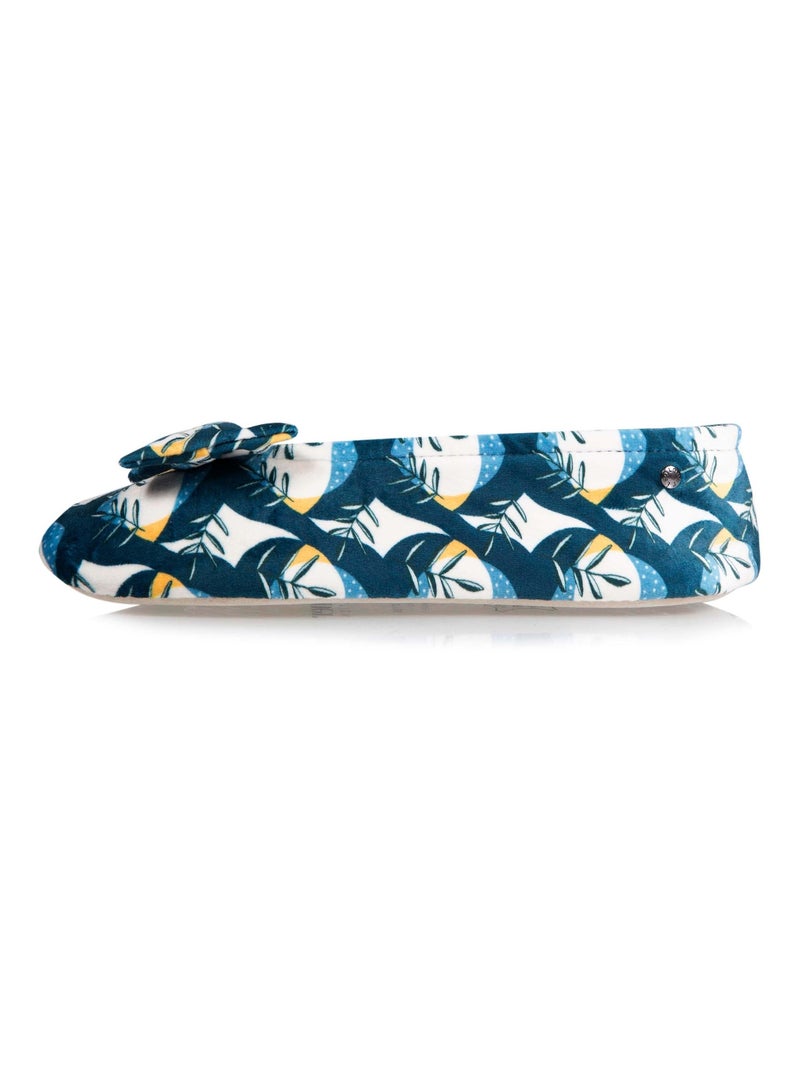 Chaussons ballerines grand nœud et semelle en cuir femme Isotoner Bleu Jaune - Kiabi