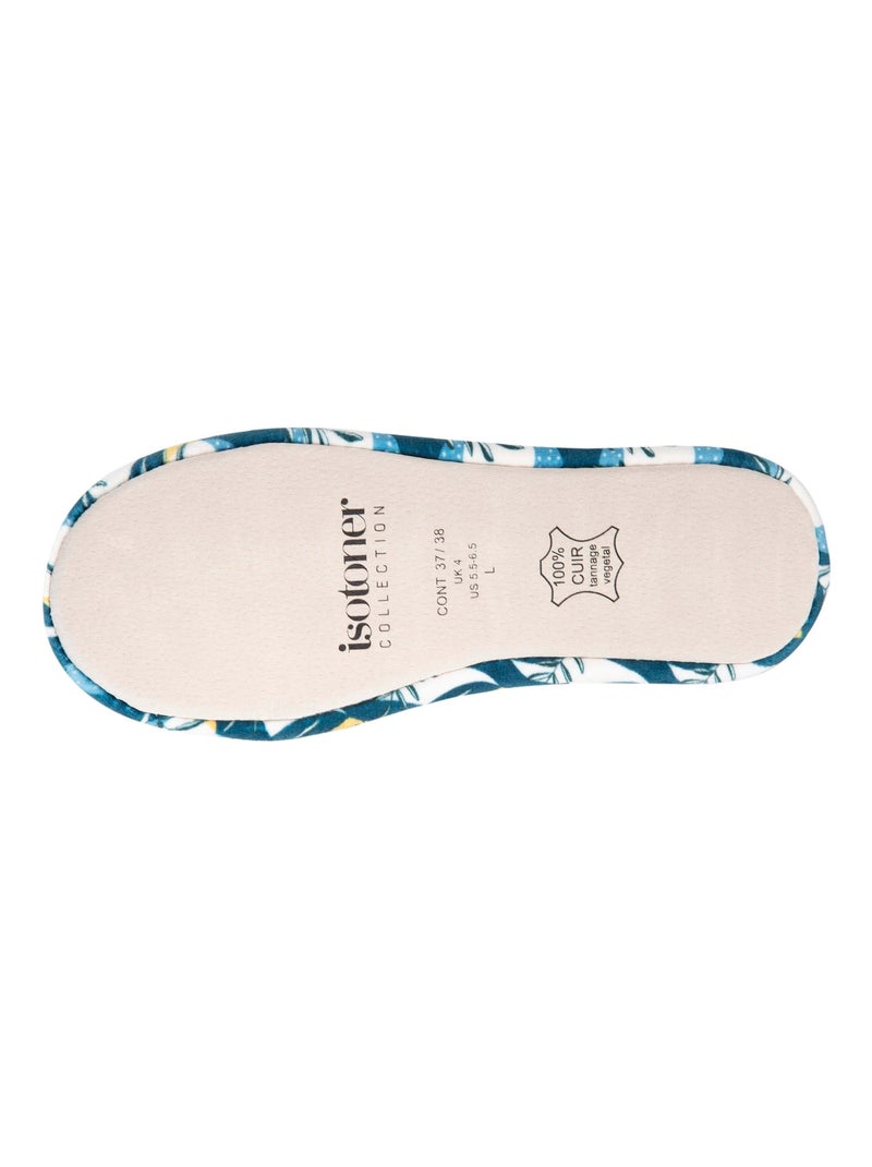 Chaussons ballerines grand nœud et semelle en cuir femme Isotoner Bleu Jaune - Kiabi