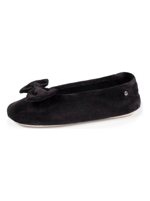 Chaussons ballerines grand noeud ultra confortables, coton biologique et semelle cuir femme Isotoner - Kiabi