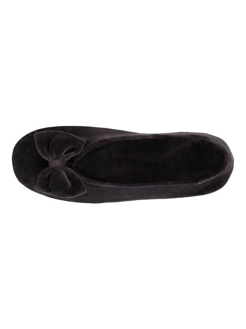Chaussons ballerines grand noeud ultra confortables, coton biologique et semelle cuir femme Isotoner - Kiabi