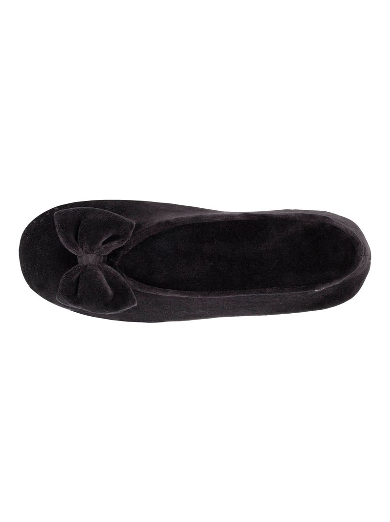 Chaussons ballerines grand noeud ultra confortables, coton biologique et semelle cuir femme Isotoner Noir - Kiabi