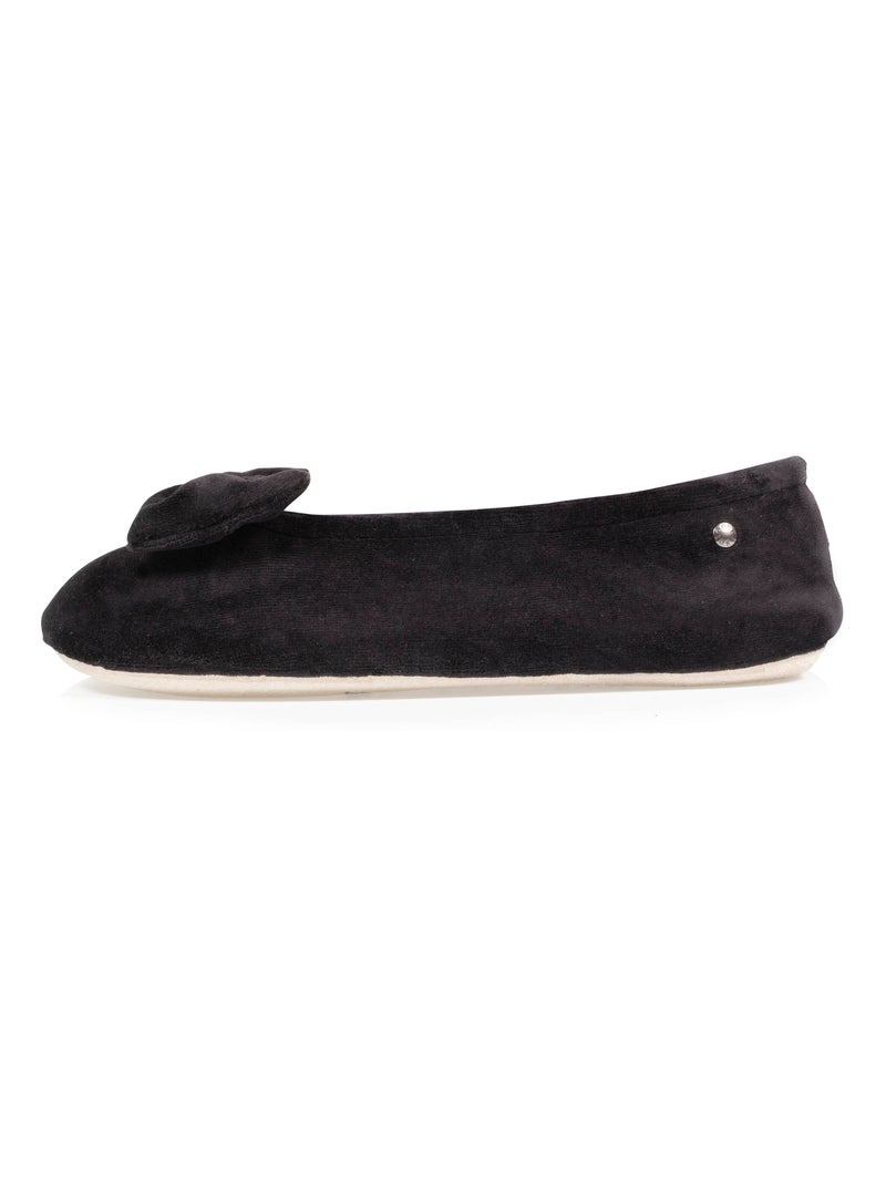 Chaussons ballerines grand noeud ultra confortables, coton biologique et semelle cuir femme Isotoner Noir - Kiabi