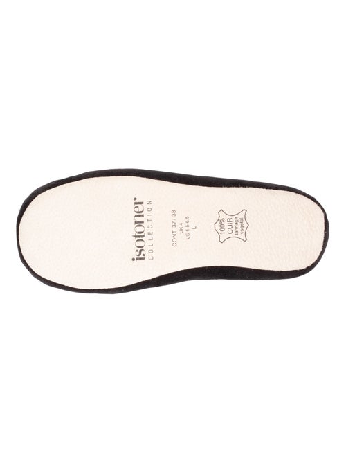 Chaussons ballerines grand noeud ultra confortables, coton biologique et semelle cuir femme Isotoner - Kiabi