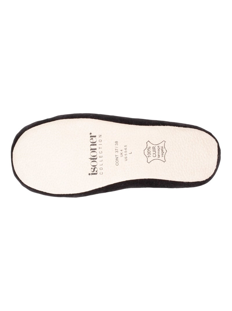 Chaussons ballerines grand noeud ultra confortables, coton biologique et semelle cuir femme Isotoner Noir - Kiabi