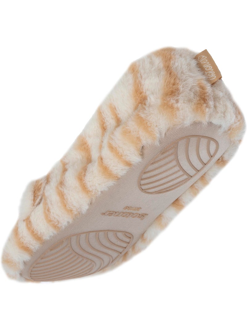 Chaussons ballerines imitation fourrure - tissu antidérapant femme isotoner Beige - Kiabi