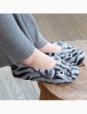 Chaussons ballerines imitation fourrure, semelle gomme femme Isotoner