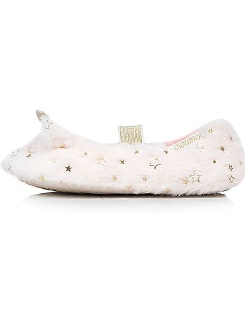 Chaussons ballerines imitation fourrure, semelle gomme fille isotoner