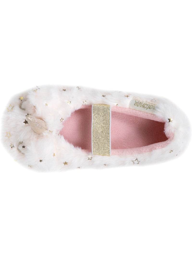 Chaussons ballerines imitation fourrure, semelle gomme fille isotoner Ivoire - Kiabi