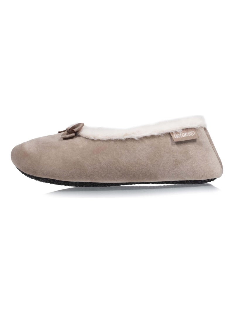Chaussons ballerines microvelours, semelle antidérapante femme Isotoner Beige - Kiabi