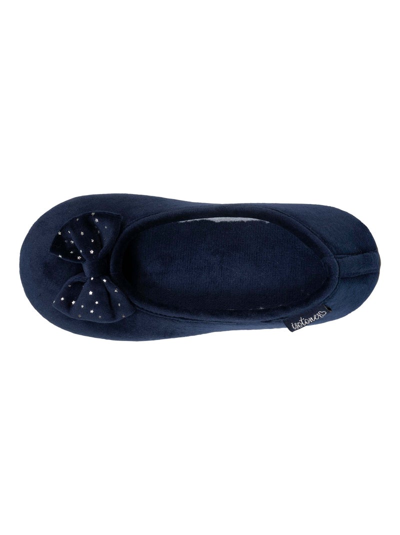 Chaussons ballerines microvelours, semelle antidérapante femme Isotoner Bleu marine - Kiabi
