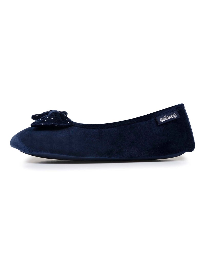 Chaussons ballerines microvelours, semelle antidérapante femme Isotoner Bleu marine - Kiabi