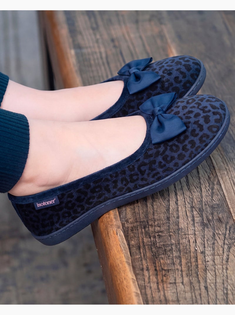 Chaussons ballerines microvelours semelle ergonomique, mousse femme Bleu marine - Kiabi