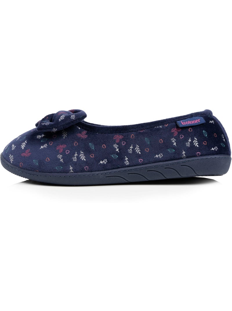 Chaussons ballerines microvelours semelle ergonomique mousse femme Bleu marine - Kiabi