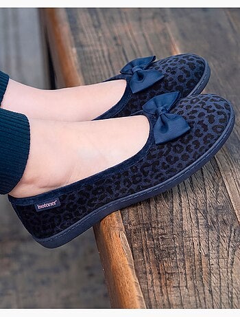 Chaussons ballerines microvelours semelle ergonomique, mousse femme isotoner