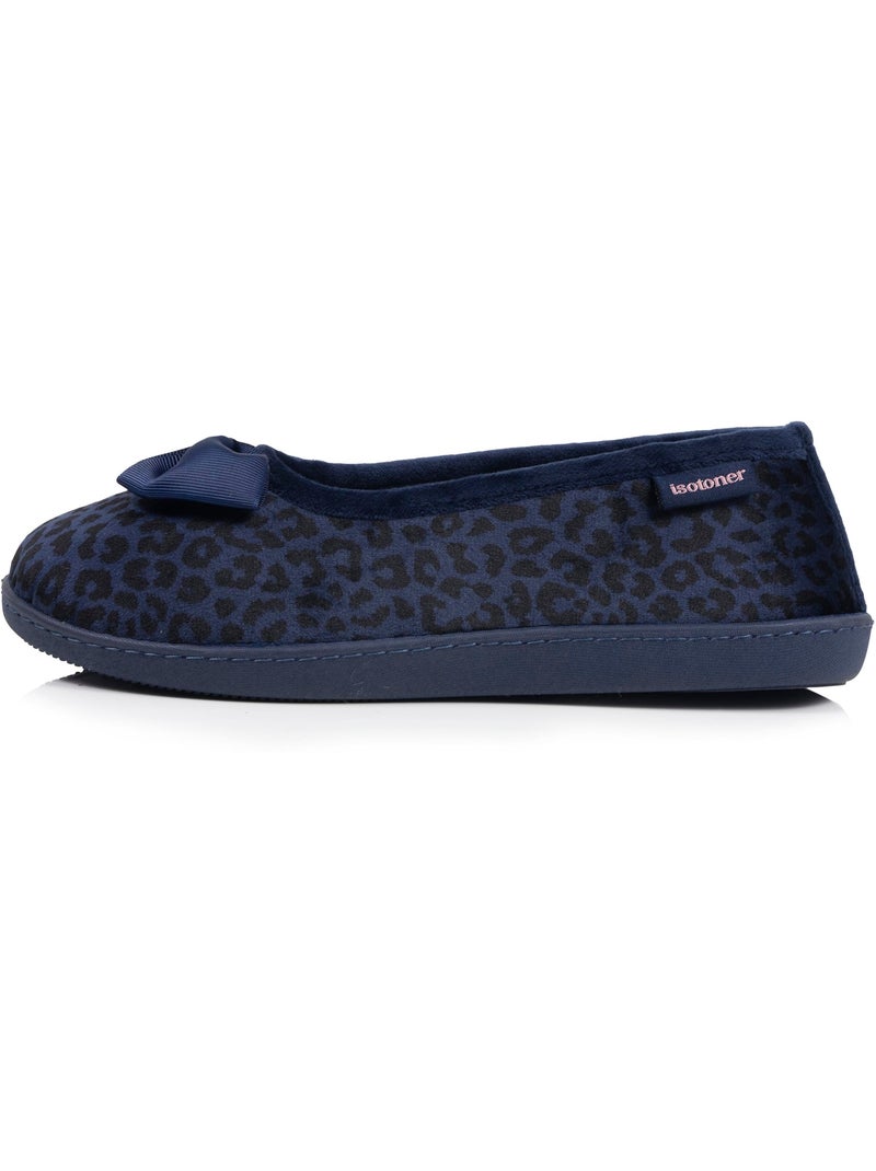 Chaussons ballerines microvelours semelle ergonomique, mousse femme isotoner Bleu marine - Kiabi