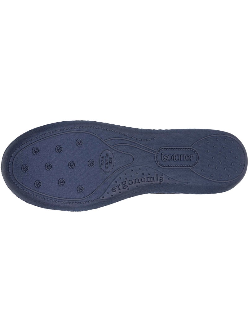 Chaussons ballerines microvelours semelle ergonomique, mousse femme isotoner Bleu marine - Kiabi