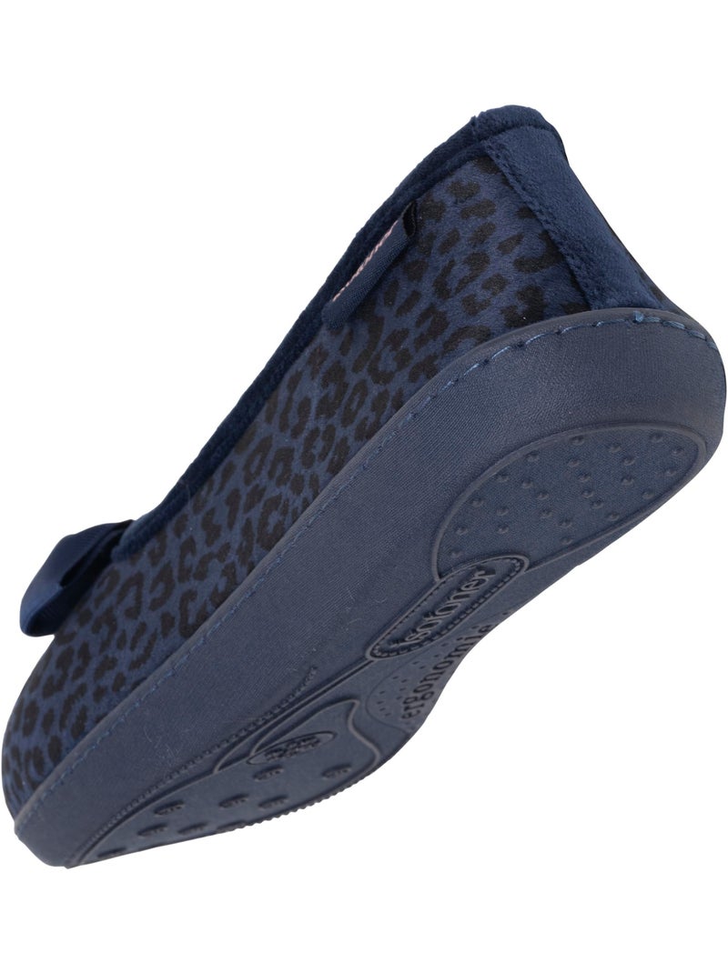 Chaussons ballerines microvelours semelle ergonomique, mousse femme isotoner Bleu marine - Kiabi