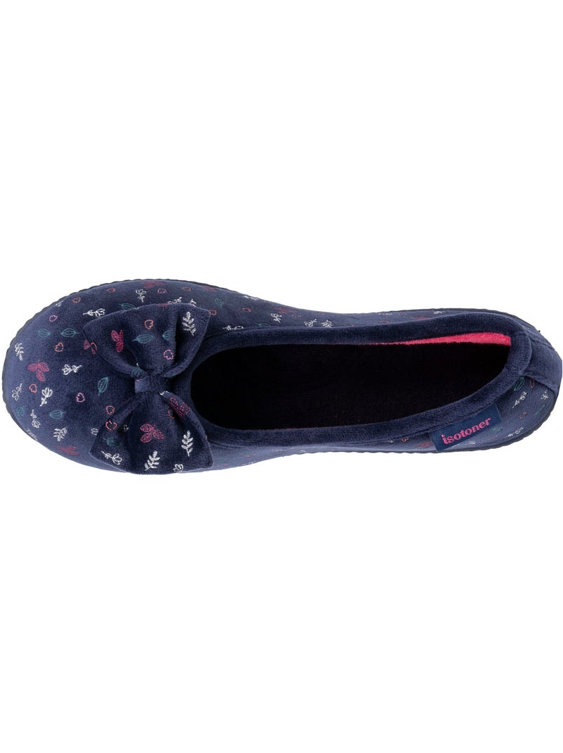 Chaussons ballerines microvelours semelle ergonomique mousse femme Isotoner Bleu marine - Kiabi