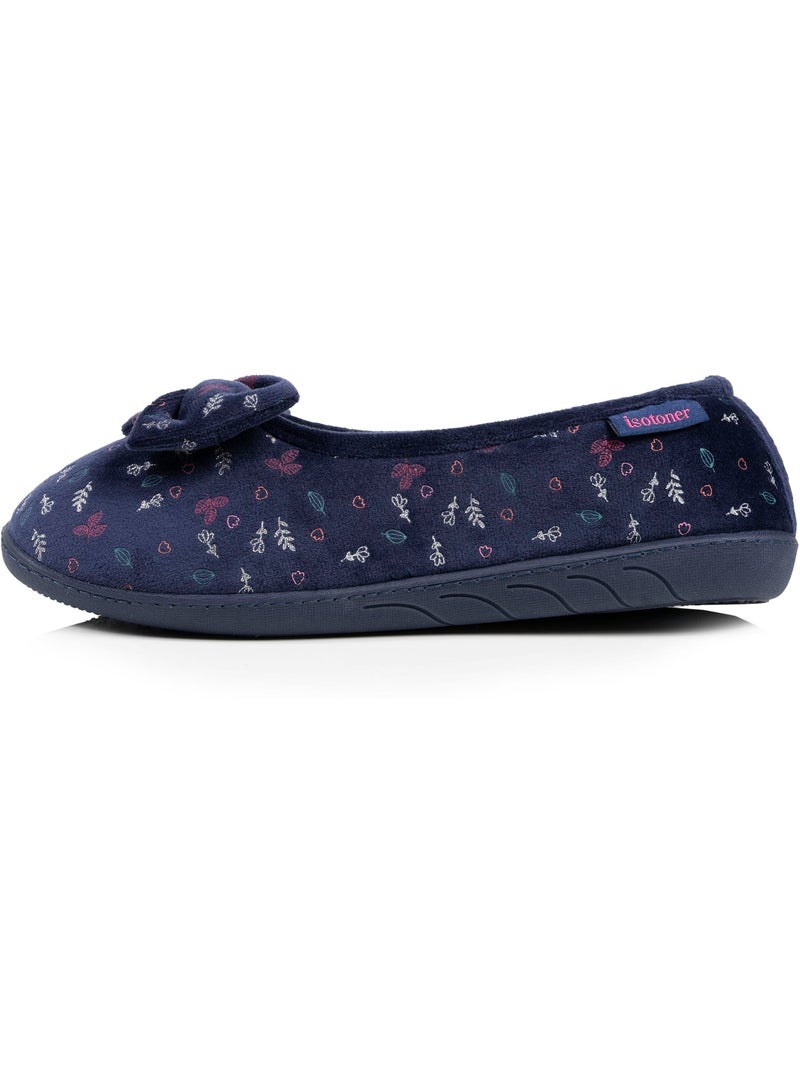 Chaussons ballerines microvelours semelle ergonomique mousse femme Isotoner Bleu marine - Kiabi