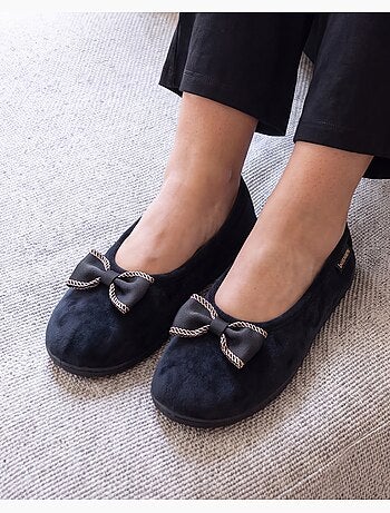 Chaussons ballerines microvelours semelle ergonomique, mousse femme isotoner