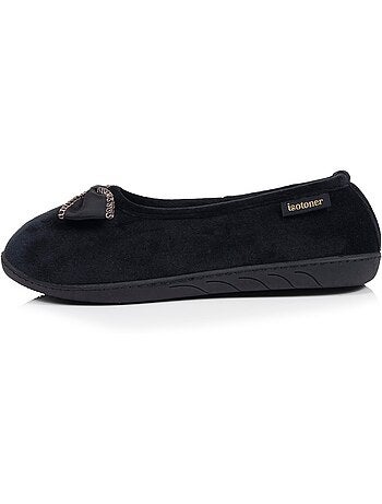 Chaussons ballerines microvelours semelle ergonomique, mousse femme isotoner
