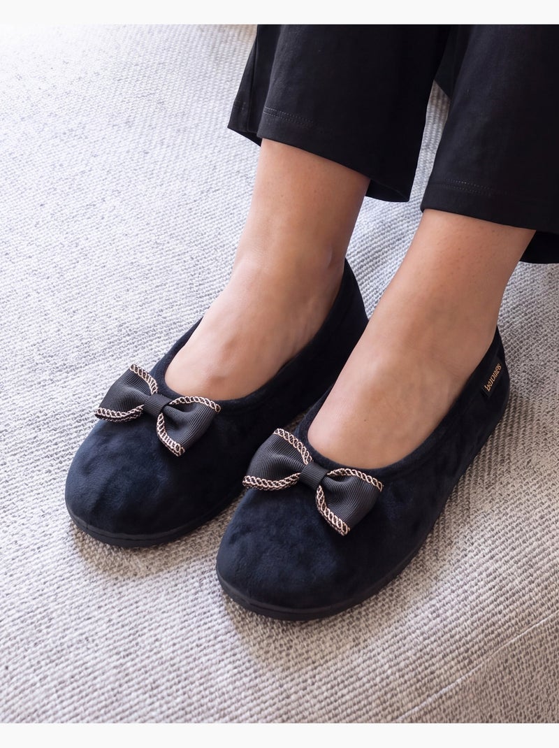 Chaussons ballerines microvelours semelle ergonomique, mousse femme isotoner Noir - Kiabi