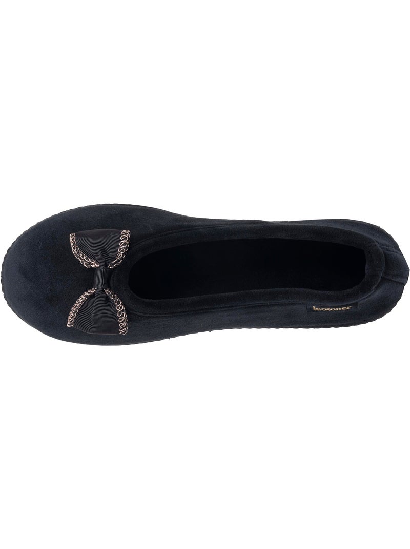 Chaussons ballerines microvelours semelle ergonomique, mousse femme isotoner Noir - Kiabi