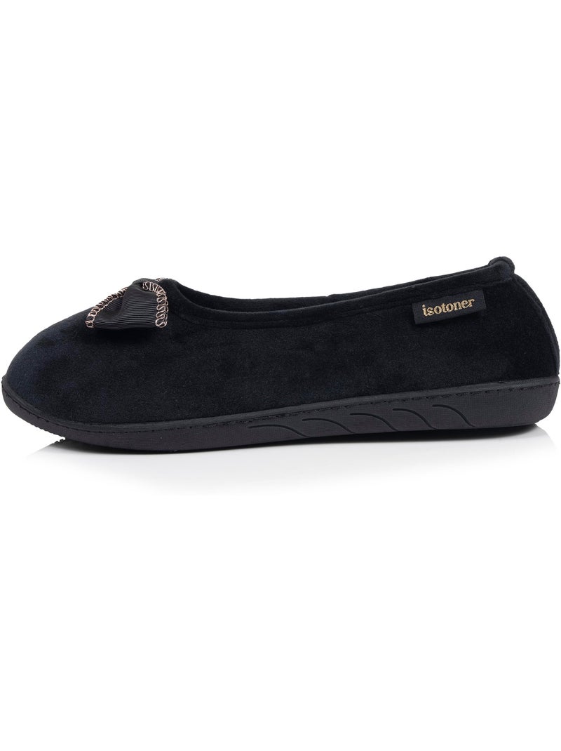 Chaussons ballerines microvelours semelle ergonomique, mousse femme isotoner Noir - Kiabi
