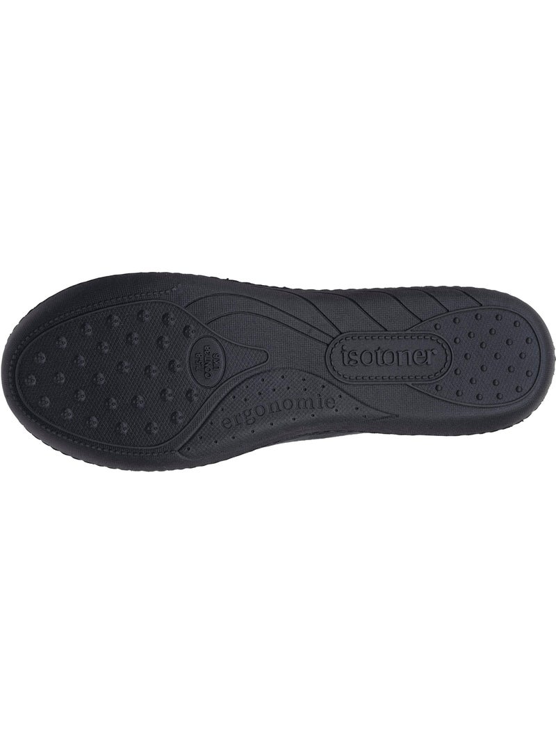 Chaussons ballerines microvelours semelle ergonomique, mousse femme isotoner Noir - Kiabi