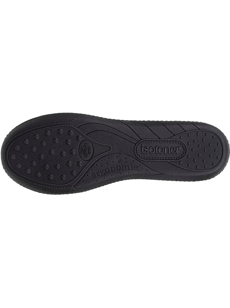 Chaussons ballerines microvelours semelle ergonomique mousse femme Isotoner Noir - Kiabi